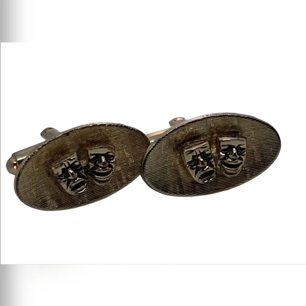 Vintage SHIELDS Fifth Avenue Gold Tone Comedy Tragedy Mask Cufflinks Drama
